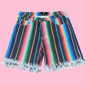 Lucky & Blessed Serape Jean Shorts Frayed / Fringe Hem